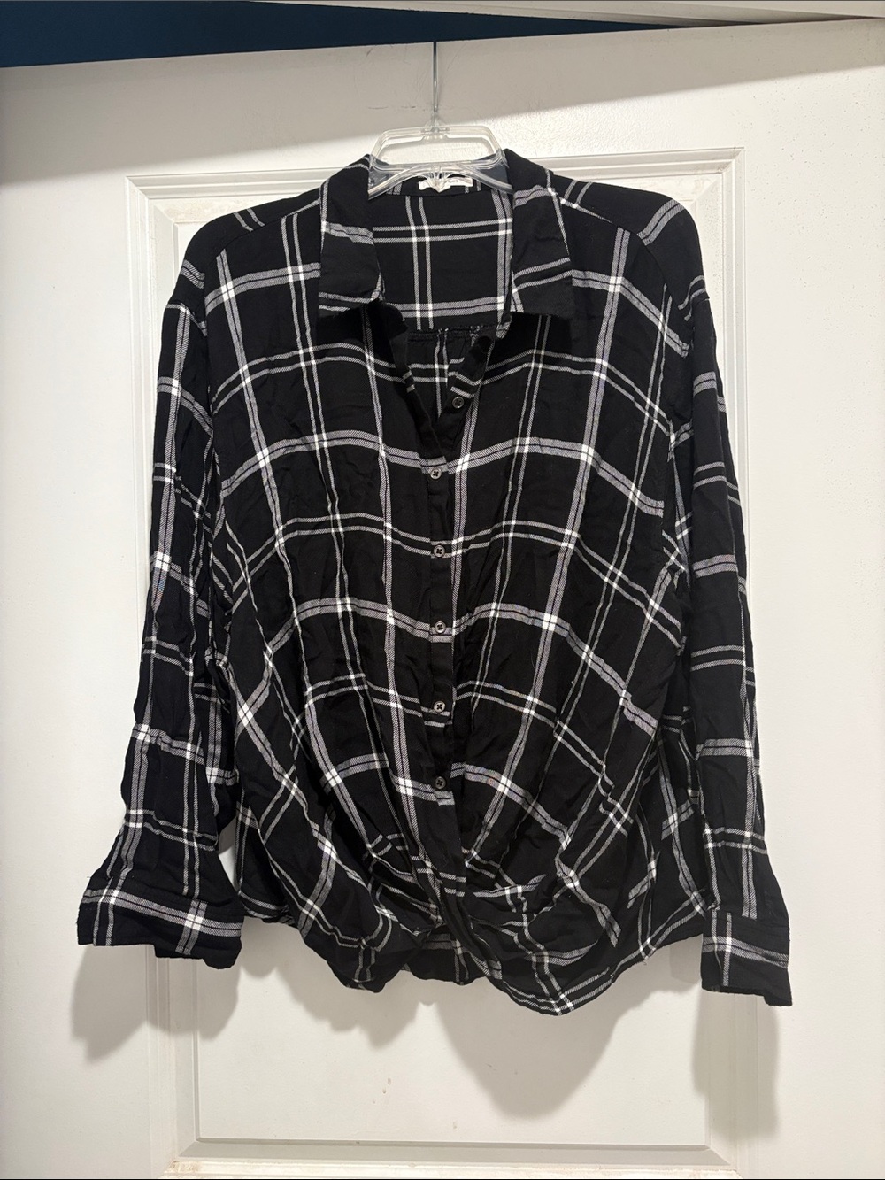 Maurices Black and White Plaid Button-Front Women's Shirt